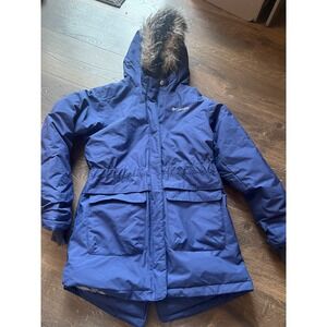 Columbia Kids Girls Blue Hooded Winter Parka Jacket Faux Fur Trim Size L 14/16